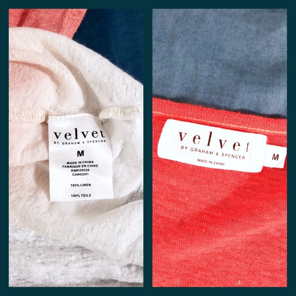 Velvet Brand - Deep Coral to White Ombre Linen Longsleeve Boxy Top - Picture 3 of 4